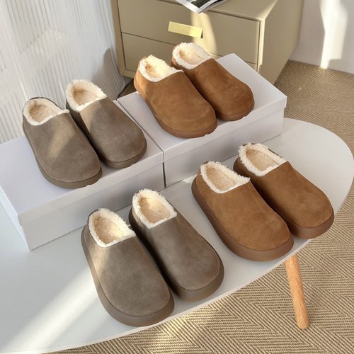 冬季新款加绒加厚保暖雪地靴女厚底增高懒人一脚蹬毛毛拖鞋小土豆