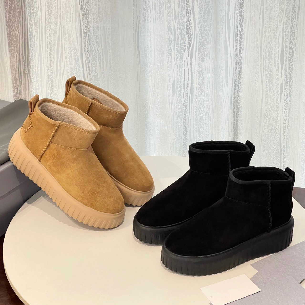 檀健次同款时尚休闲裸靴松糕雪地靴一脚蹬厚底加绒保暖饼干靴女