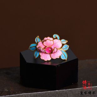 配饰中国风宫廷戒指 牡丹花手工戒指点羽非遗新中式
