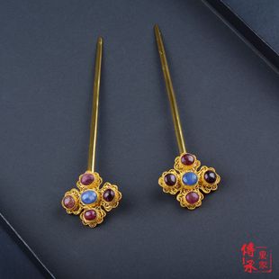 仿明代，925纯银复古发饰汉服配饰古代头饰中国风荻髻压鬓掩鬓