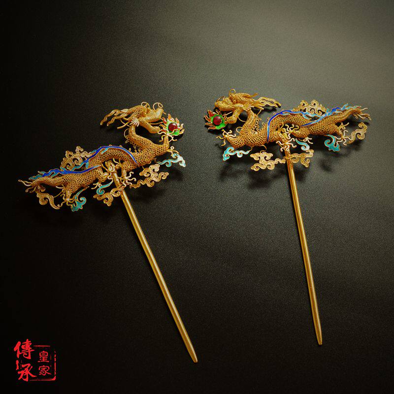 仿明代,嵌宝累丝龙形金簪汉服配饰古代头饰影视道具婚礼发饰