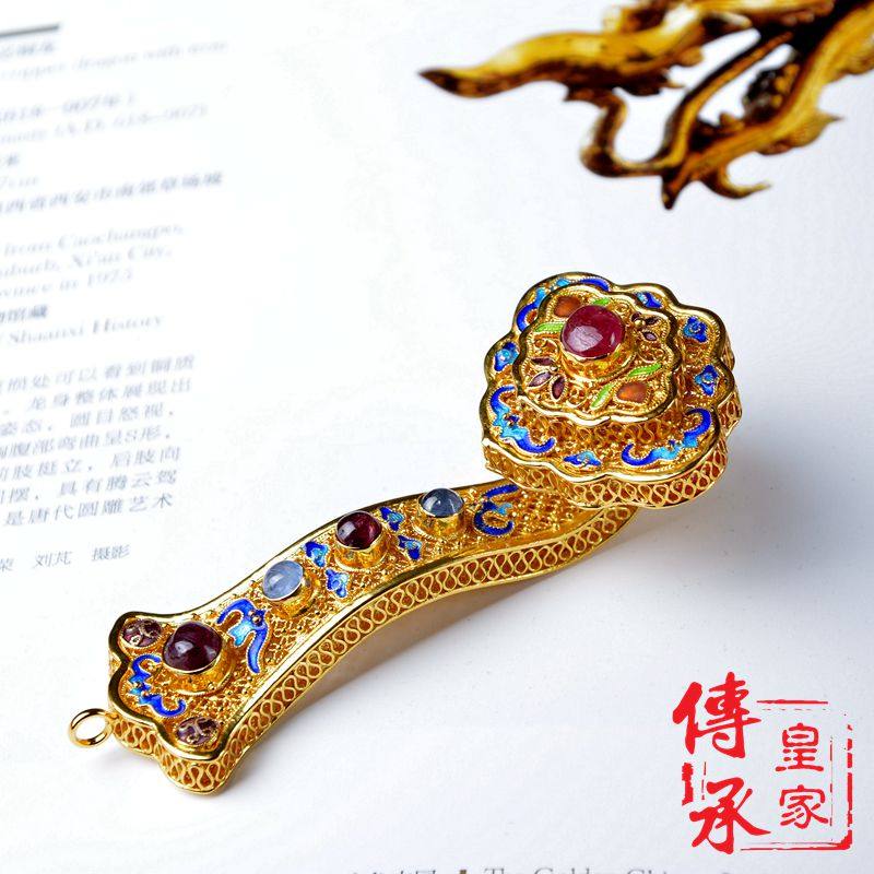 掐丝古代配饰925纯银镀金烧蓝复古摆件如意镶嵌宝石吊坠