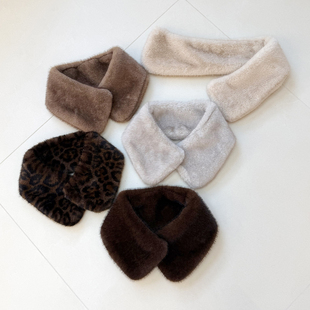 ins韩版冬保暖仿水貂毛皮草汉服毛领子毛毛绒新中式女假领子围巾