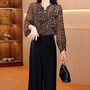 宽松显瘦百搭妈妈装 9015时尚 女春夏新款 套头衬衫 衬衣 洋气豹纹长袖