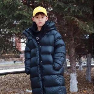 儿童男女同款黑色中长款羽绒服轻便6-7-8-9-10岁小学生保暖棉袄潮
