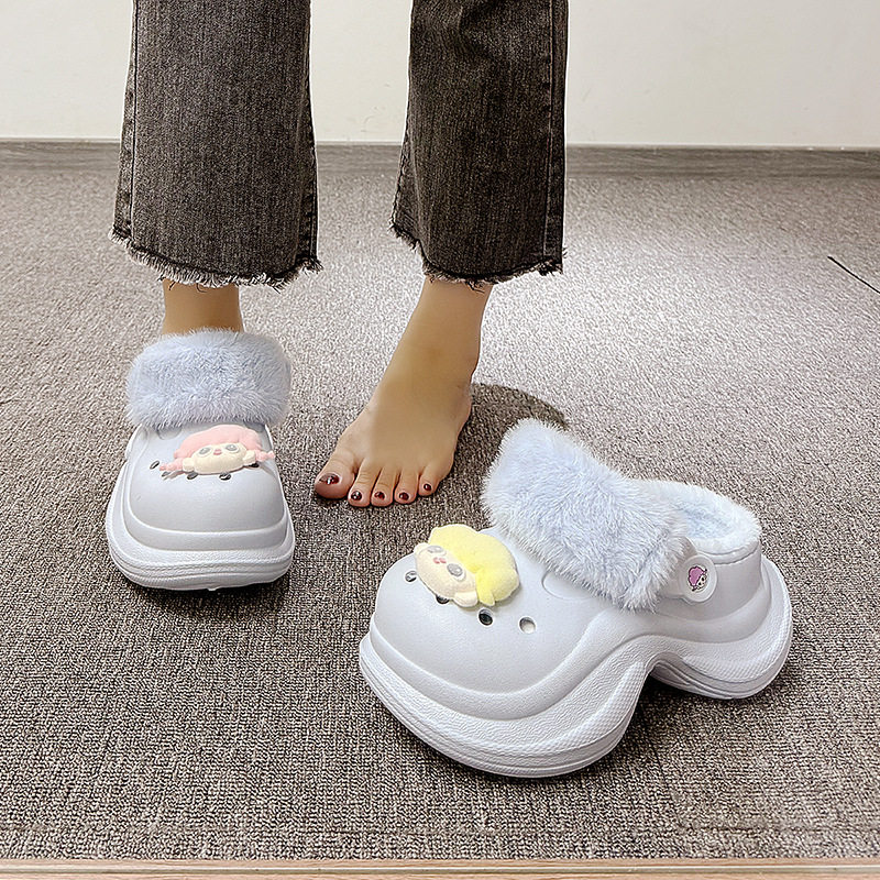 可爱卡通毛毛鞋女2025秋冬季新款厚底包头半拖鞋外穿棉拖鞋潮