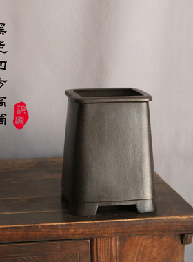 玲珑紫砂黑色四方高筒手工花盆兰花松柏悬崖盆景盆内门竹君子蕙兰