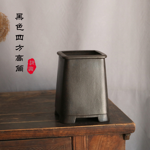 玲珑紫砂黑色四方高筒手工花盆兰花松柏悬崖盆景盆内门竹君子蕙兰