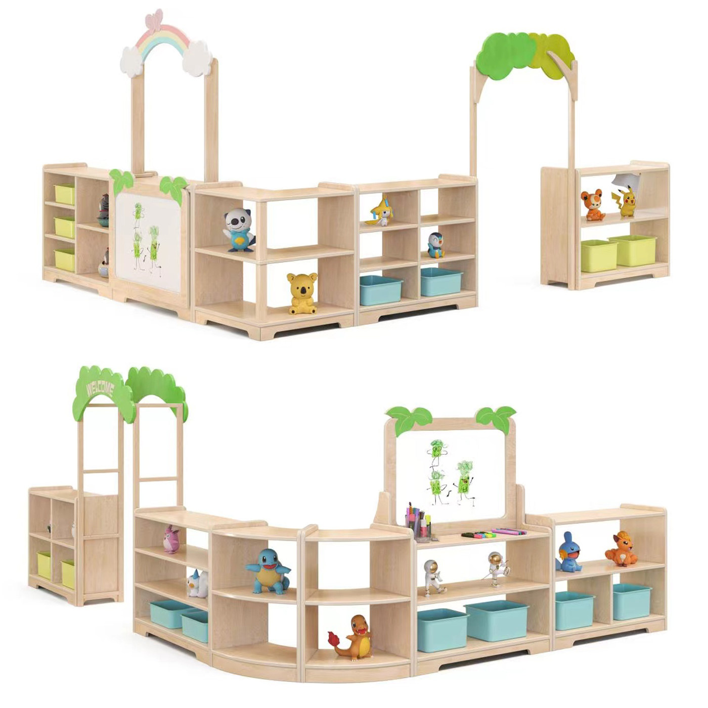 幼儿园早教区角玩具收纳柜儿童储物柜卡通书架阅读构建益智区组合