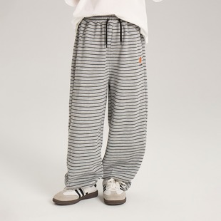 女童条纹裤子春季2026新款洋气宽松女孩运动裤春款儿童卫裤C1
