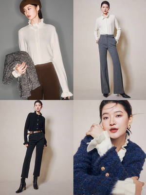 厂家秋冬新款复古拉夫领木耳边毛衣针织开衫荷叶袖羊绒羊毛打底衫