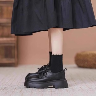 女2025新款 增高小个子学院英伦风小皮鞋 乐福鞋 春秋季 爆款 厚底单鞋