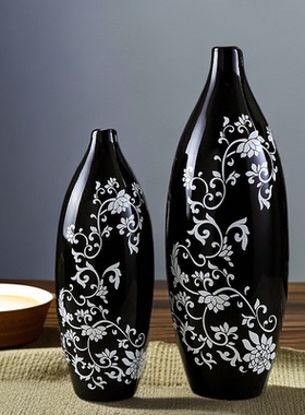 黑白花瓶客厅摆件酒柜陶瓷装饰品