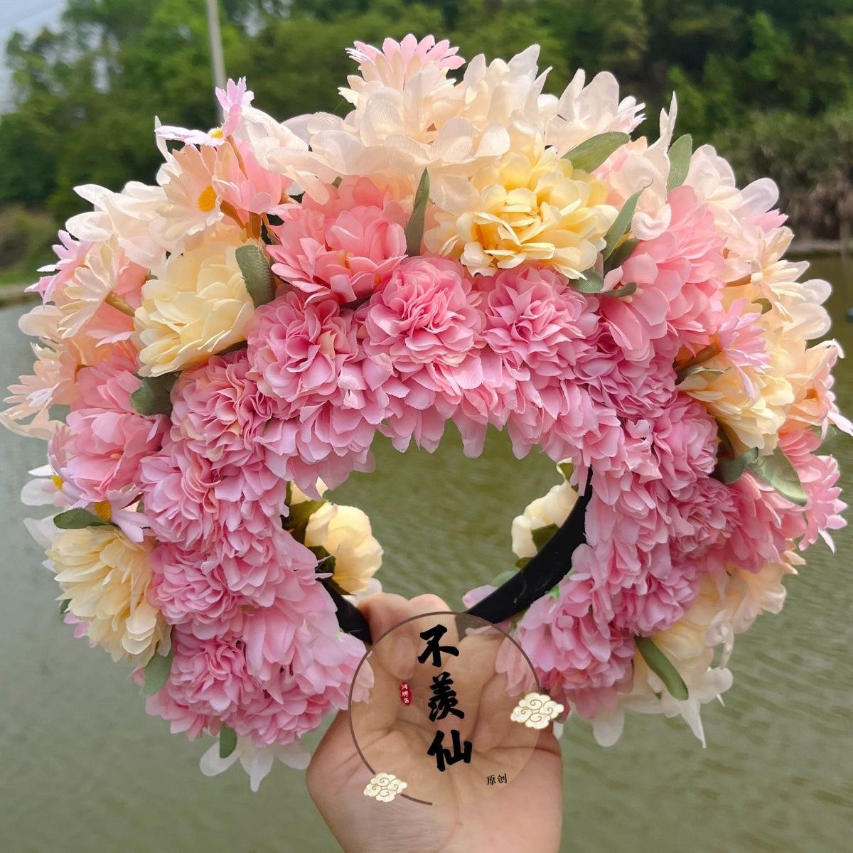 高级感发箍女簪花围头饰汉服绢花民族风拍照高端发箍双面泉州浔埔