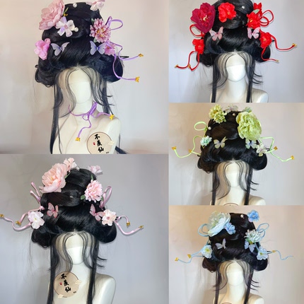 原创蝴蝶绢花反重力发带发簪全套一整套簪花汉服配饰超仙cos百搭