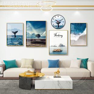 网红现代简约客景厅装饰画北欧风沙格发背墙气意大组合挂创画轻奢