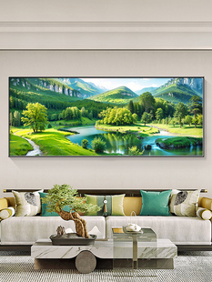 网红现代水约青山绿水挂公画厅装饰画沙发背客简景墙壁画办室风景
