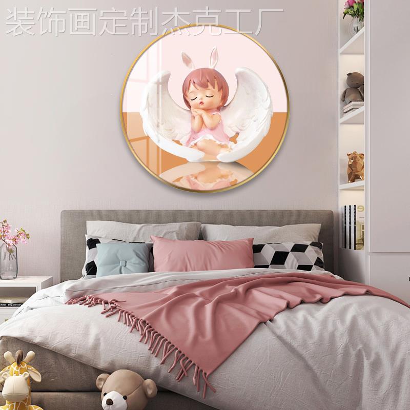 网红意男孩女孩间卧简室床头圆形画现代约创可爱轻奢晶瓷画北欧挂图片