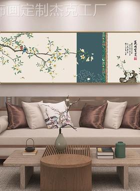 网红新中式牡花挂丹客装饰画卧室床头墙画鸟画沙厅房发背景墙长辈