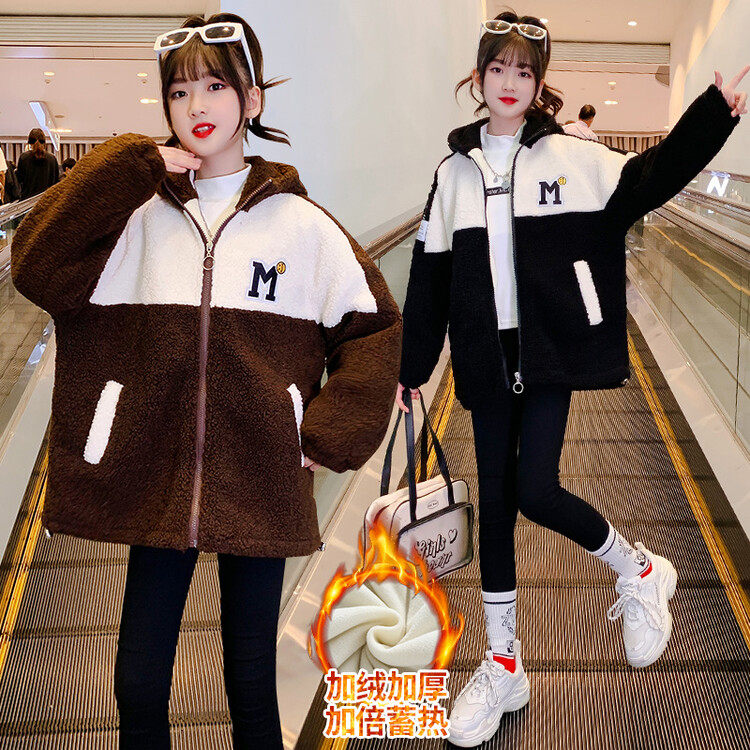 女款连帽外套2025新款洋气宽松加厚大衣羊羔毛外套