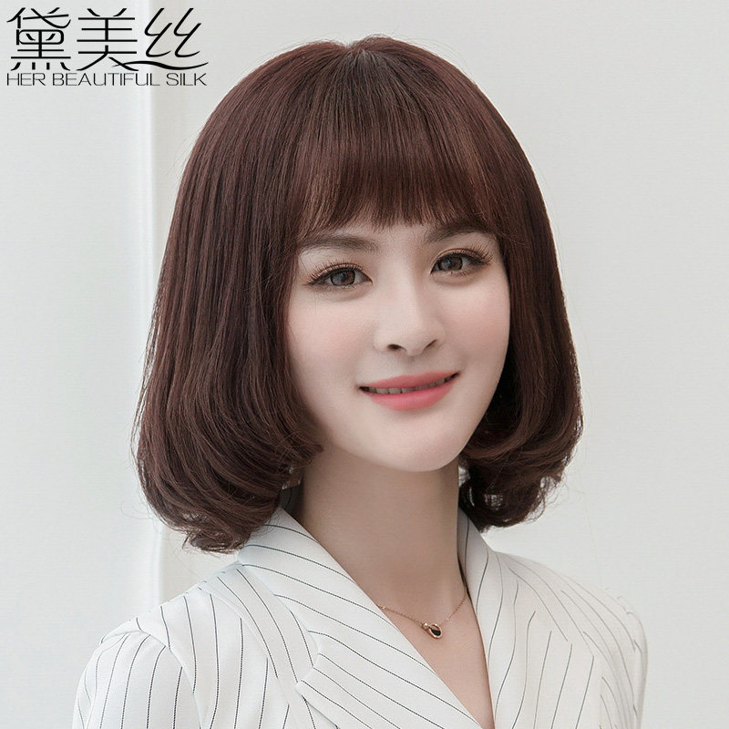 假发女短发空气刘海波波头梨花卷真人发丝齐肩短卷发长卷发假发套