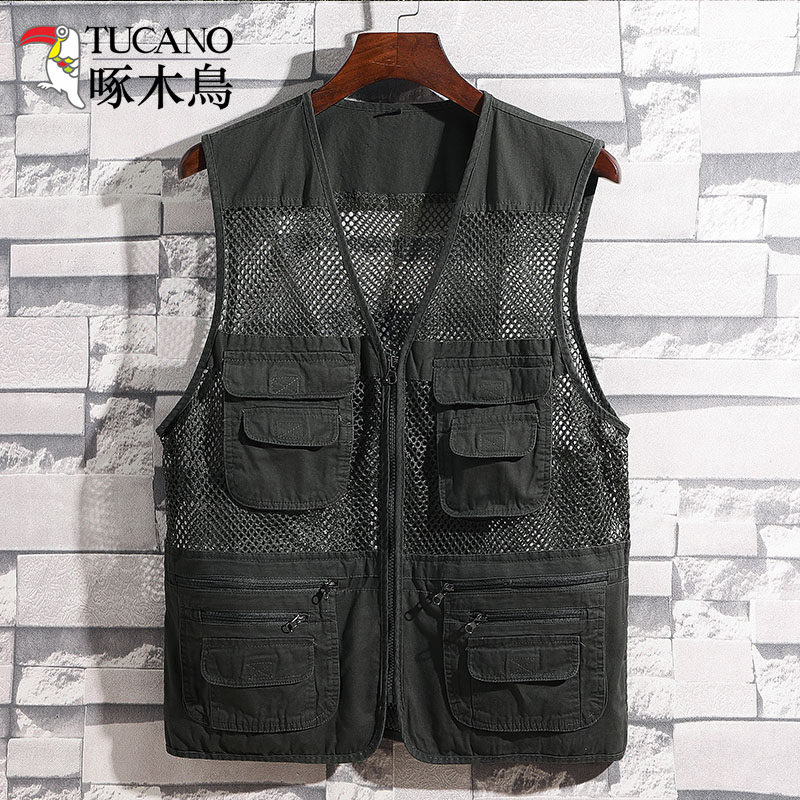 啄木鸟中老年人男士夏季薄款网眼背心多口袋老人坎肩纯棉爸爸马甲,男装,常规马甲,淘宝优惠券,粉丝福利购,淘宝优惠卷