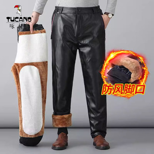 啄木鸟加绒加厚皮裤冬季代驾骑行防风防水保暖东北外穿皮棉裤男