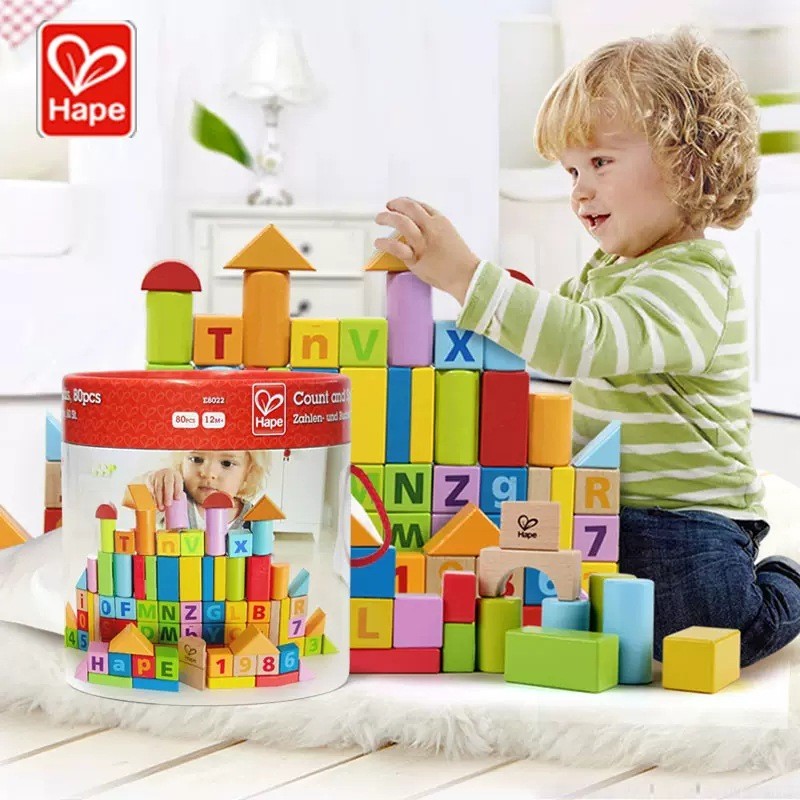 Hape80粒积木玩具拼装益智桶礼物