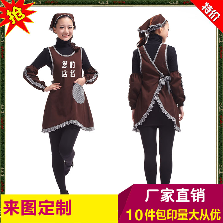 围裙韩版时尚餐厅咖啡店工作服可爱韩式服务员厨房围腰定制印LOGO