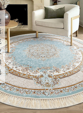 新款土耳其蓝色圆地毯客厅卧室床边毯圆形美式轻奢欧式电脑椅地垫