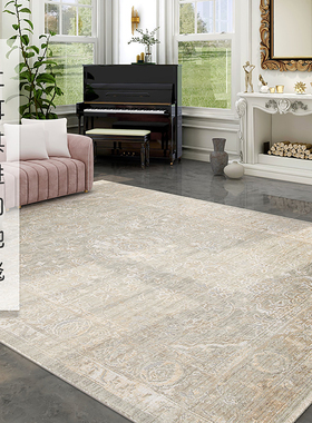 土耳其进口地毯美式极简法式轻奢高级复古客厅茶几卧室绿色床边毯