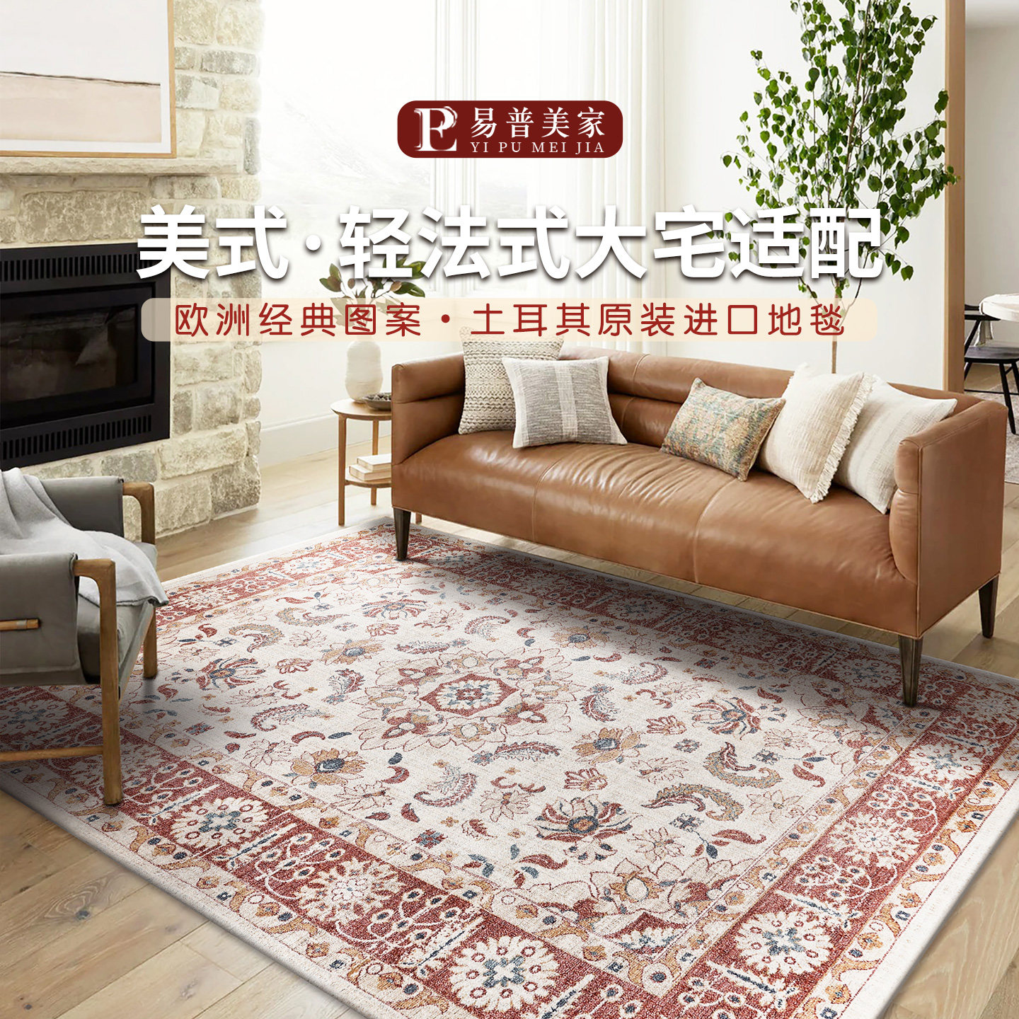 易普美家土耳其进口中古风地毯美式轻奢法式复古客厅卧室加厚地垫