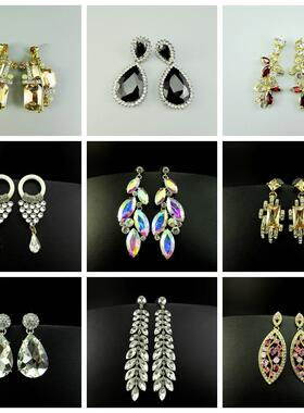 华丽夸张锆石水钻水晶复古花朵样品长款女耳环耳坠耳饰 230730