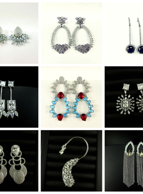 微镶锆石合成宝石防过敏925银针夸张女士耳环（耳针粗）250810