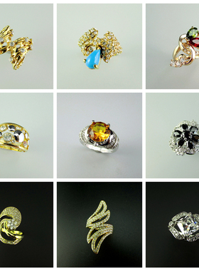 瑕疵清货水钻锆石仿珍珠夸张华丽镂空花朵女士戒指指环 251026