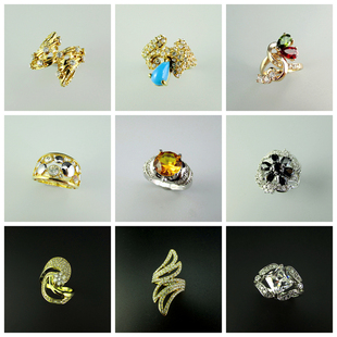 瑕疵清货水钻锆石仿珍珠夸张华丽镂空花朵女士戒指指环 251026