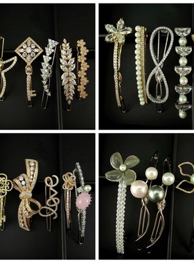 时尚流行饰品微镶锆石仿珍珠花朵钥匙边夹发夹发饰头饰 201213