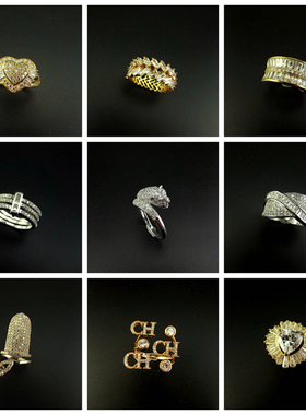 女微镶锆石华丽夸张戒指指环