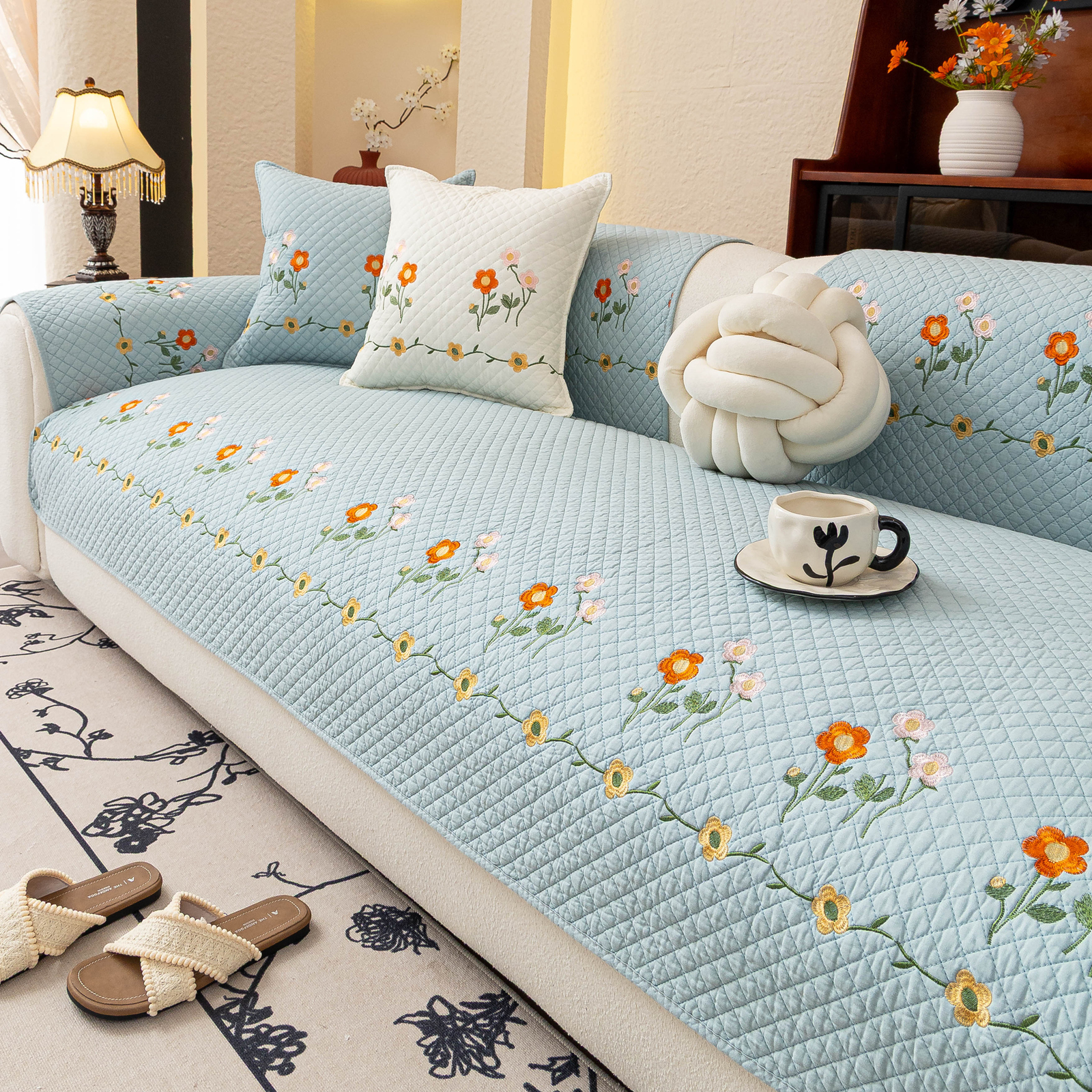 凤蝶舞纯棉奶油风防滑通用沙发垫