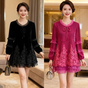 丝绒宽松A字上衣中长款大摆韩版优雅连衣裙短裙子小个子洋气女装