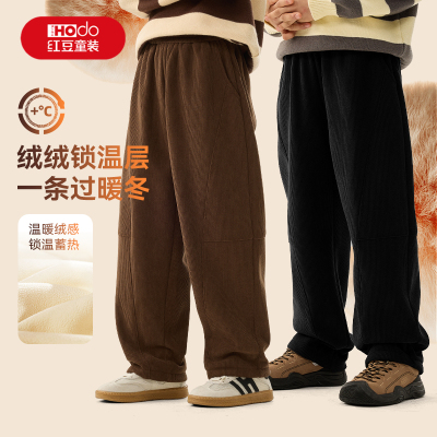 红豆男童裤子加绒2025新款保暖灯芯绒运动卫裤儿童休闲裤秋冬款PC