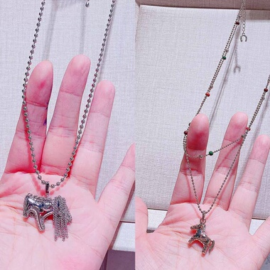 丽银饰品个性设计感小马流苏通镀金休闲项链时尚小众气质毛衣链女