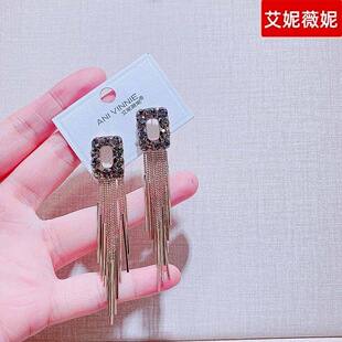 艾妮薇妮饰品新款轻奢灰色锆石流苏耳环银针精致气质高级感耳钉女