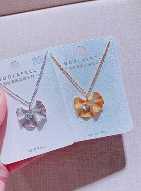 柏拉翡丽饰品轻奢锆石银杏叶通体纯银项链时尚精致个性气质锁骨链