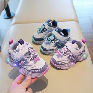 棉鞋 新款 女童老爹鞋 亮灯小童户外鞋 儿童运动鞋 皮面休闲男童鞋 冬季