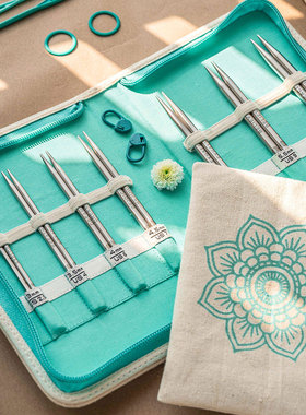 knitpro mindful可拆卸不锈钢4/5英寸7付实用蕾丝毛衣环形针套装