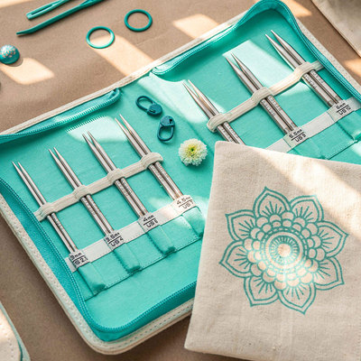 knitpro mindful可拆卸不锈钢4/5英寸7付实用蕾丝毛衣环形针套装