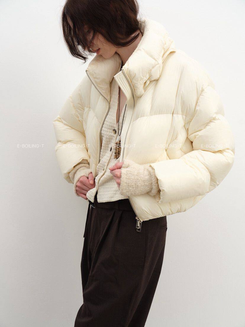 【撤柜折扣】不退不换~新国标90白鸭绒花苞领短款羽绒服外套