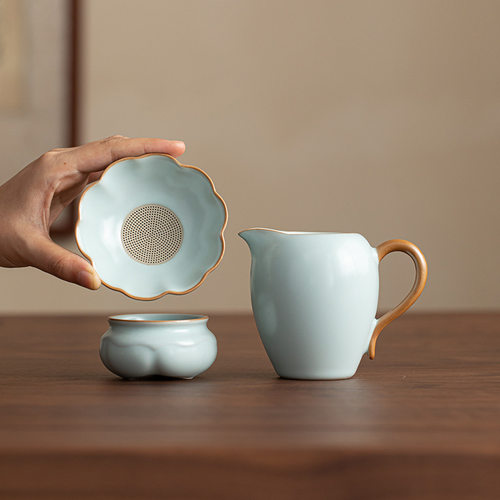 汝窑公道杯陶瓷分茶器茶漏一体功夫茶具配件家用茶海泡茶公杯茶具
