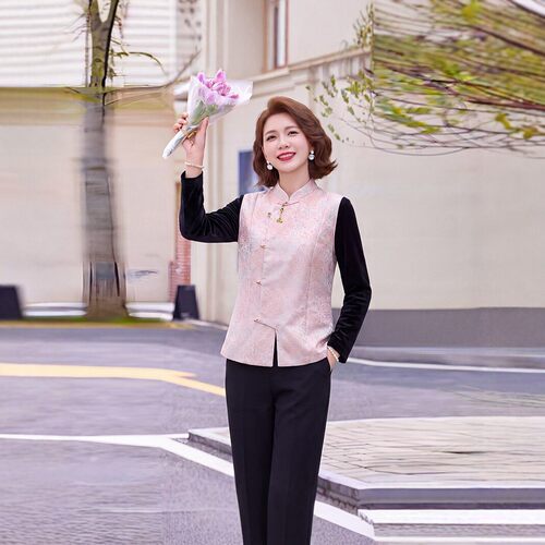 2026新中式提花马甲女春秋款立领